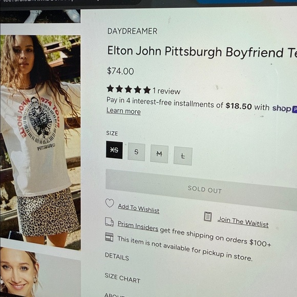 Daydreamer Elton John Pittsburg Boyfriend Tee - Picture 11 of 13